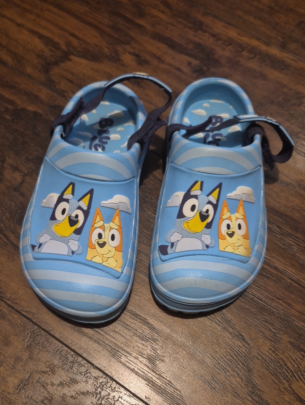 Kids Blue Cartoon-Print Slip-On Sandals with Heel Strap
